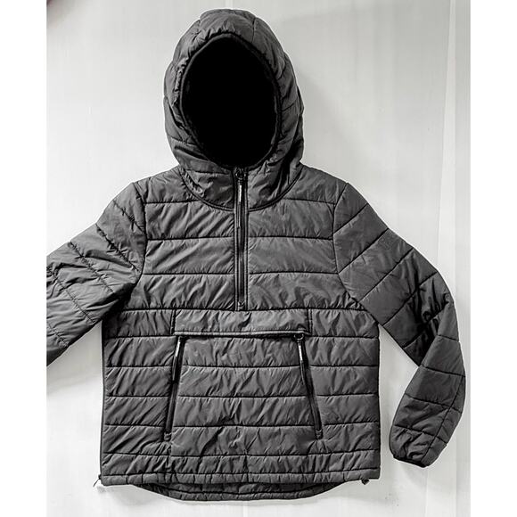 SUPERDRY Womens Sz 12 Pullover Puffer Jacket with Hood Black 1/4 Zip UK 16 EU 44 - Picture 3 of 12